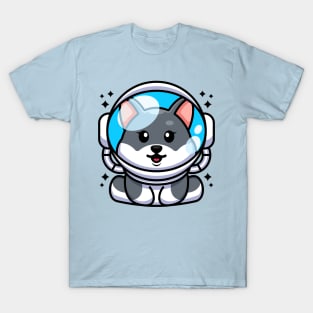 Cute baby husky dog wearing an astronaut helmet, cartoon character T-Shirt